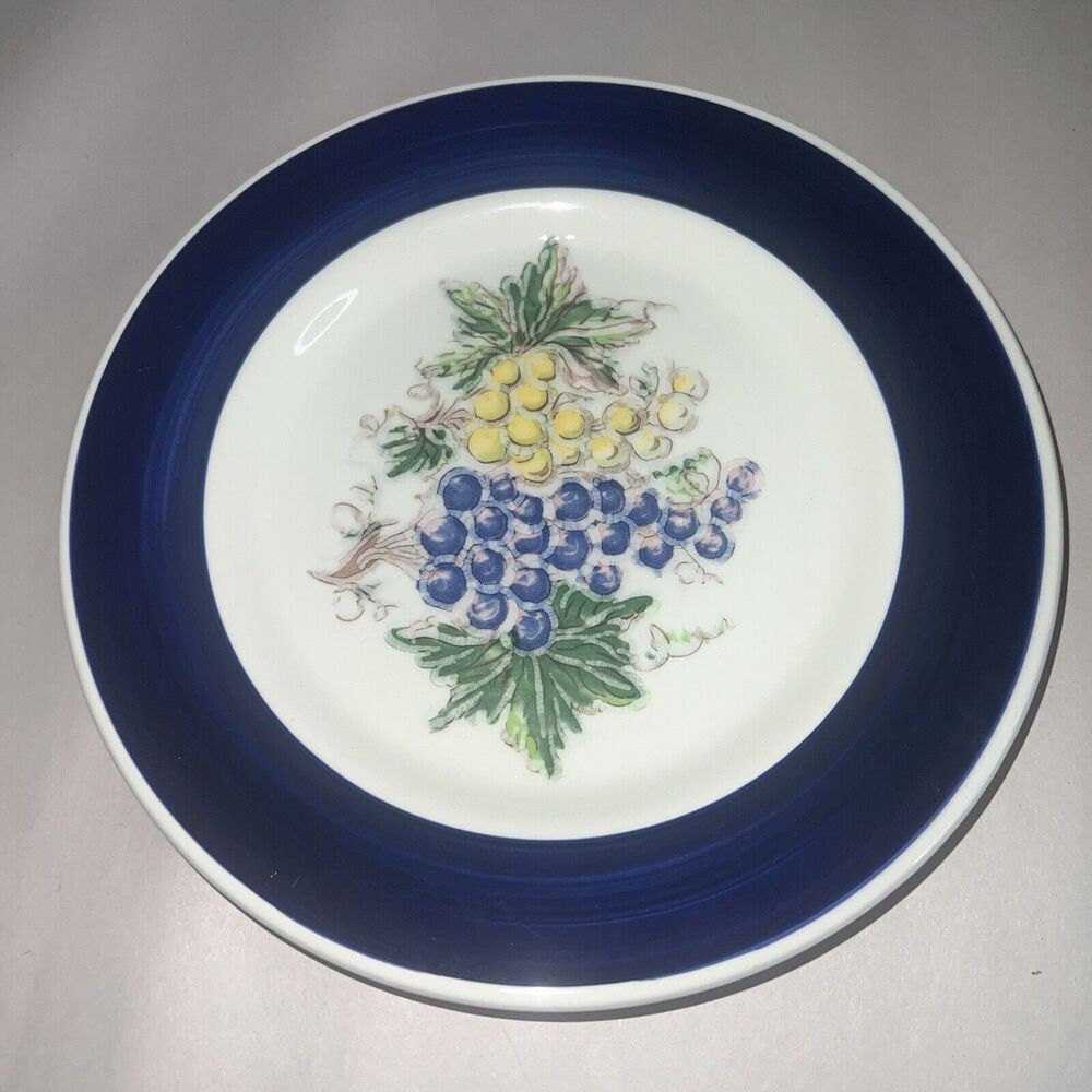 1 Vintage Salad Plate LA PRIMULA Made in Italy Fruit Blue Rimmed   7-3/4"
